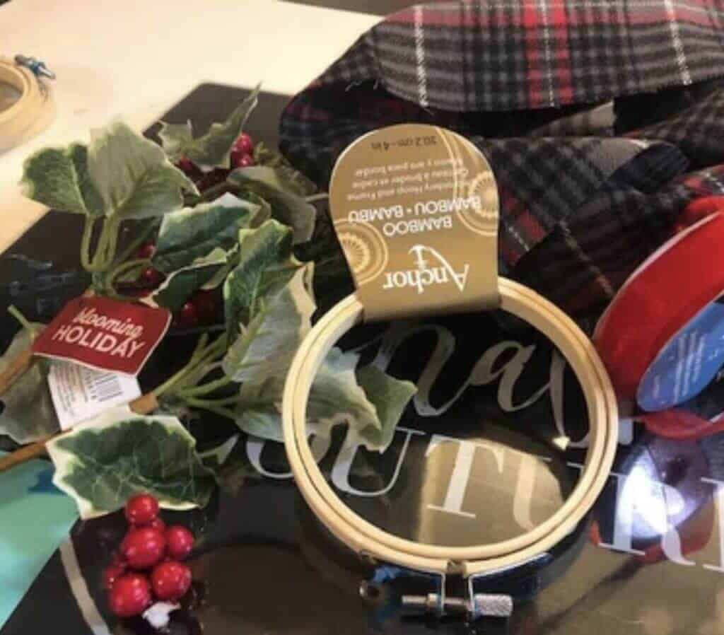 plaid hoop ornament supplies