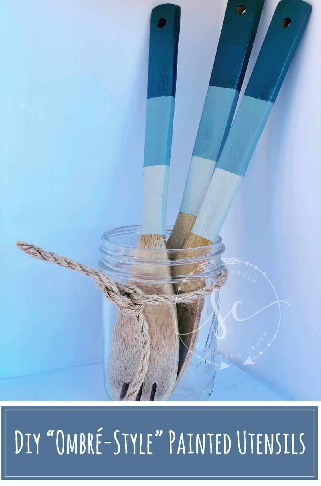 diy ombre blue painted utensils