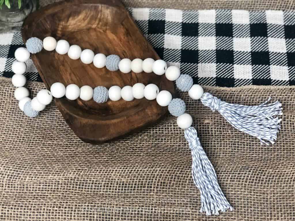 gray crochet wood bead tassel