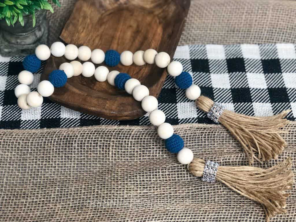 Wood Bead Garland with Tassel Farmhouse Beads Rustic Country Style Decoration