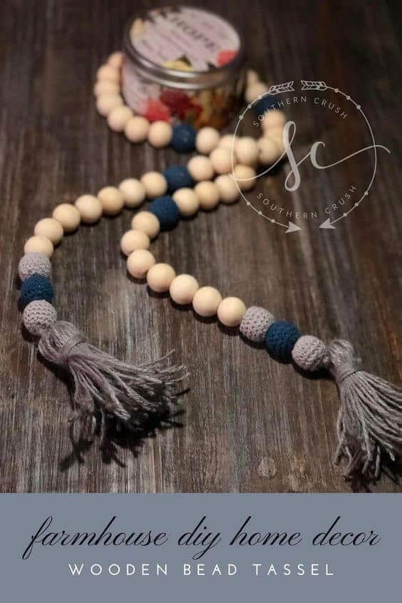 Wood Bead Garland with Tassel Farmhouse Beads Rustic Country Style Decoration