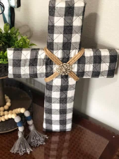 Upcycled Buffalo Check Cross Wall Decor