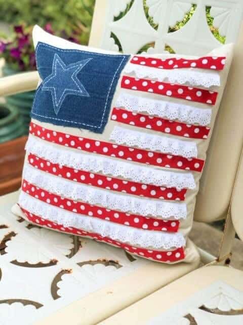 Scrap Ribbon Patriotic Flag Canvas Pillow