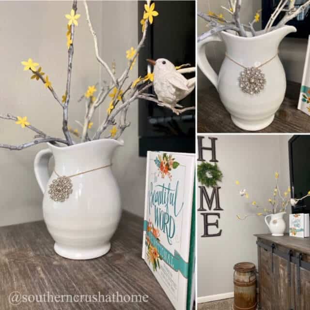 DIY Floral Pitcher Makeover Forsythia Branch Display