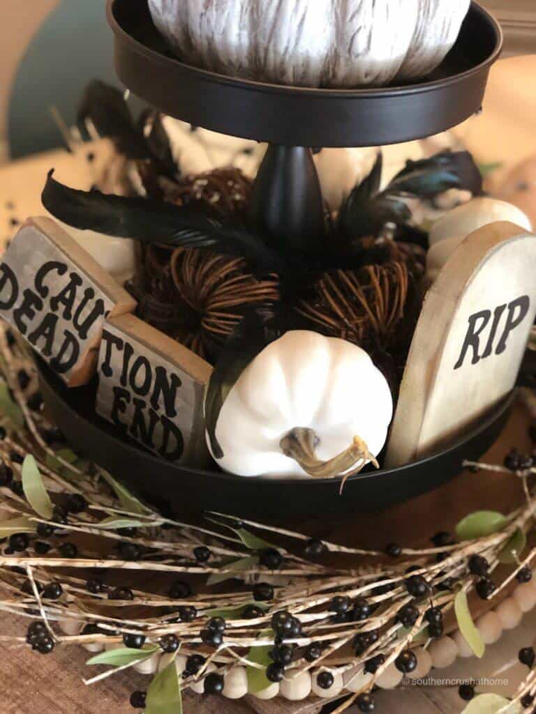 Halloween wooden blocks on a centerpiece