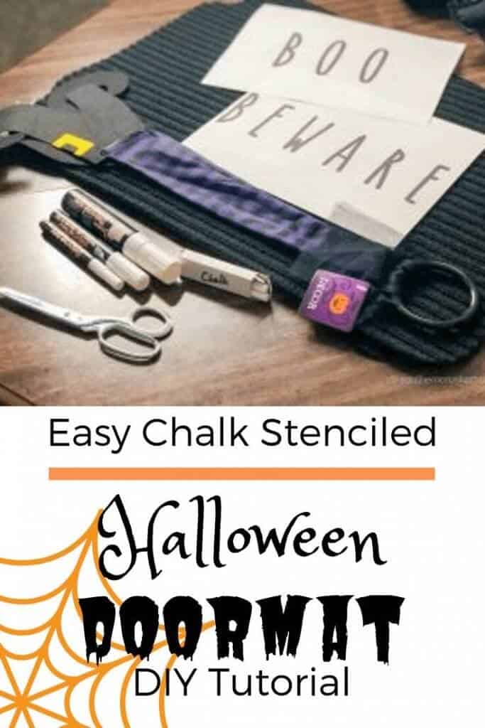 Easy Chalk Stenciled Halloween Doormat DIY Tutorial 