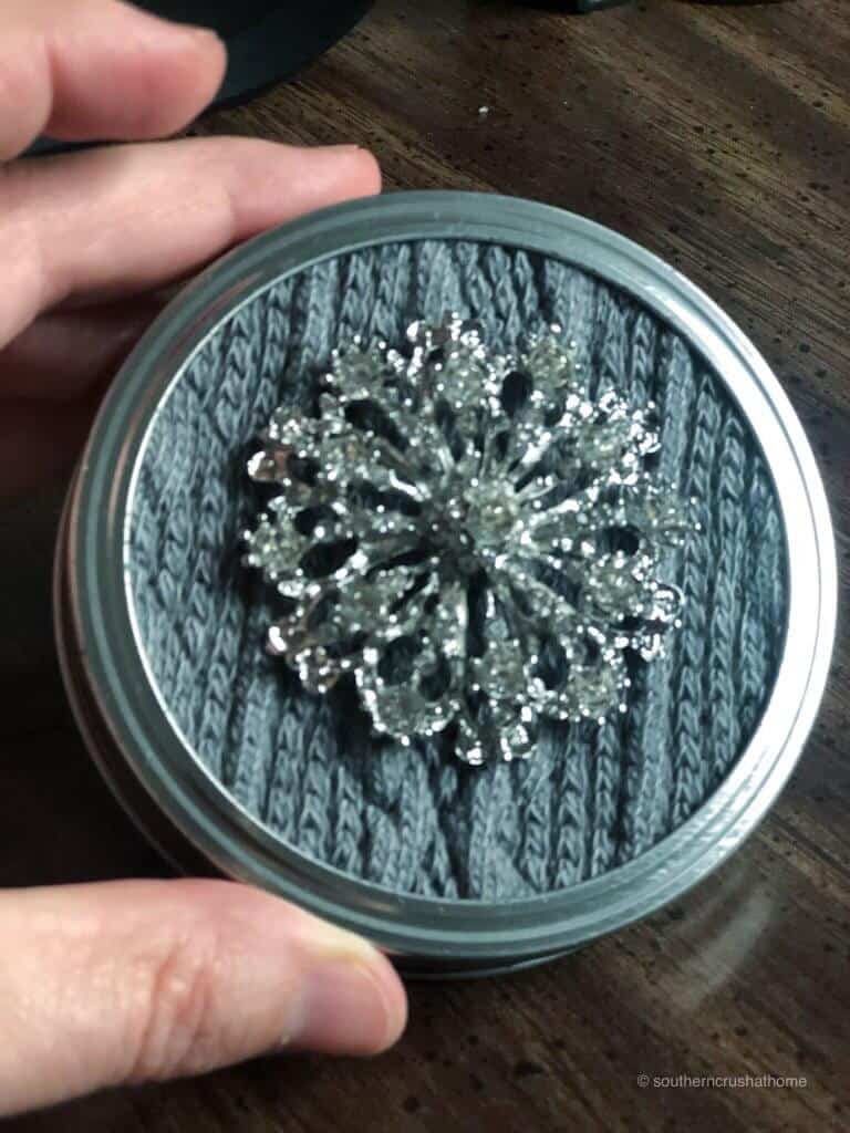 Rhinestone decoration on a mason jar ornament 