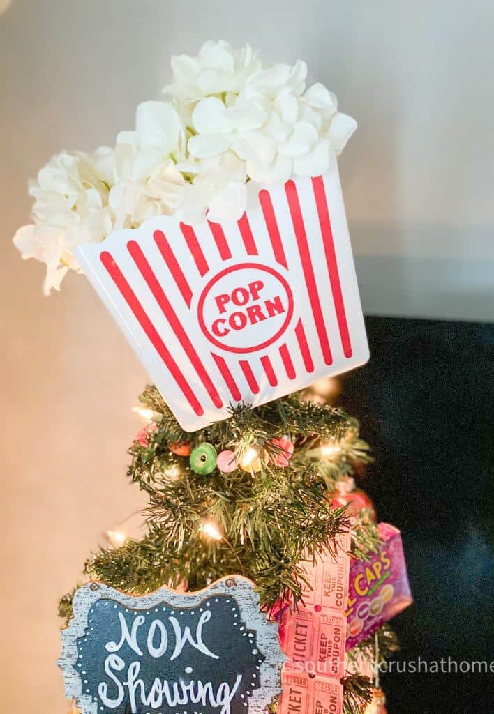 movie theater themed Christmas Tree faux popcorn tree topper