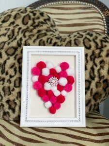 reverse canvas pom pom heart diy
