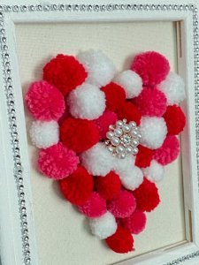 reverse canvas pom pom heart diy