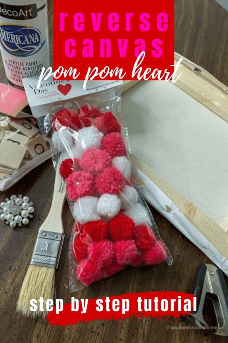 reverse canvas pom pom heart diy