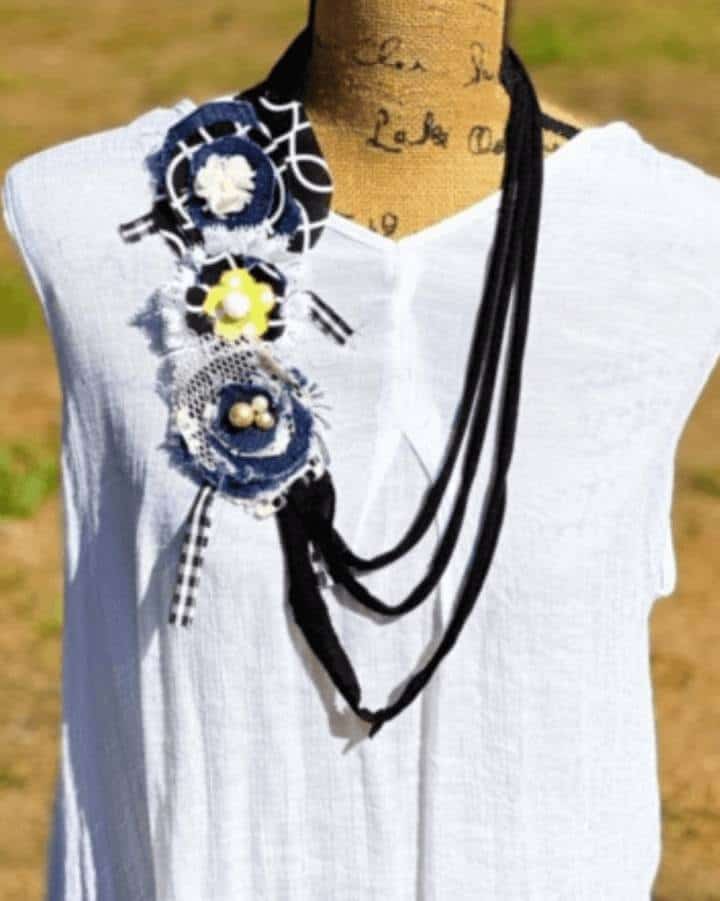 DIY T-Shirt Necklace with Fabric Flowers