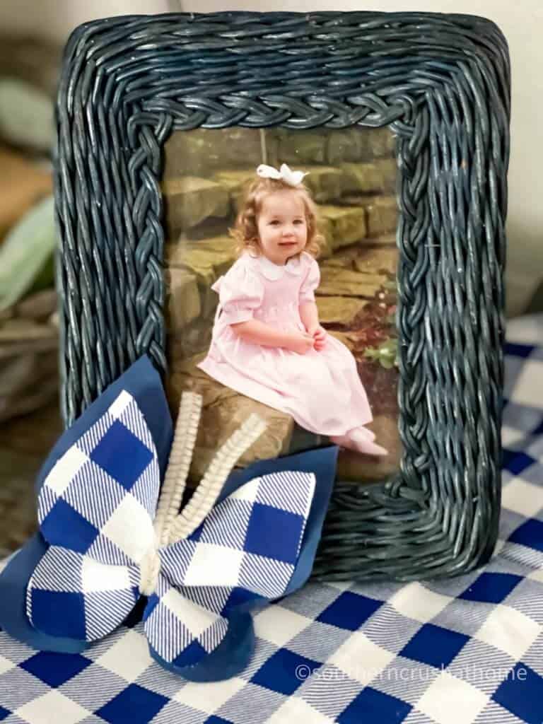 diy scrap butterflies blue buffalo check on photo frame