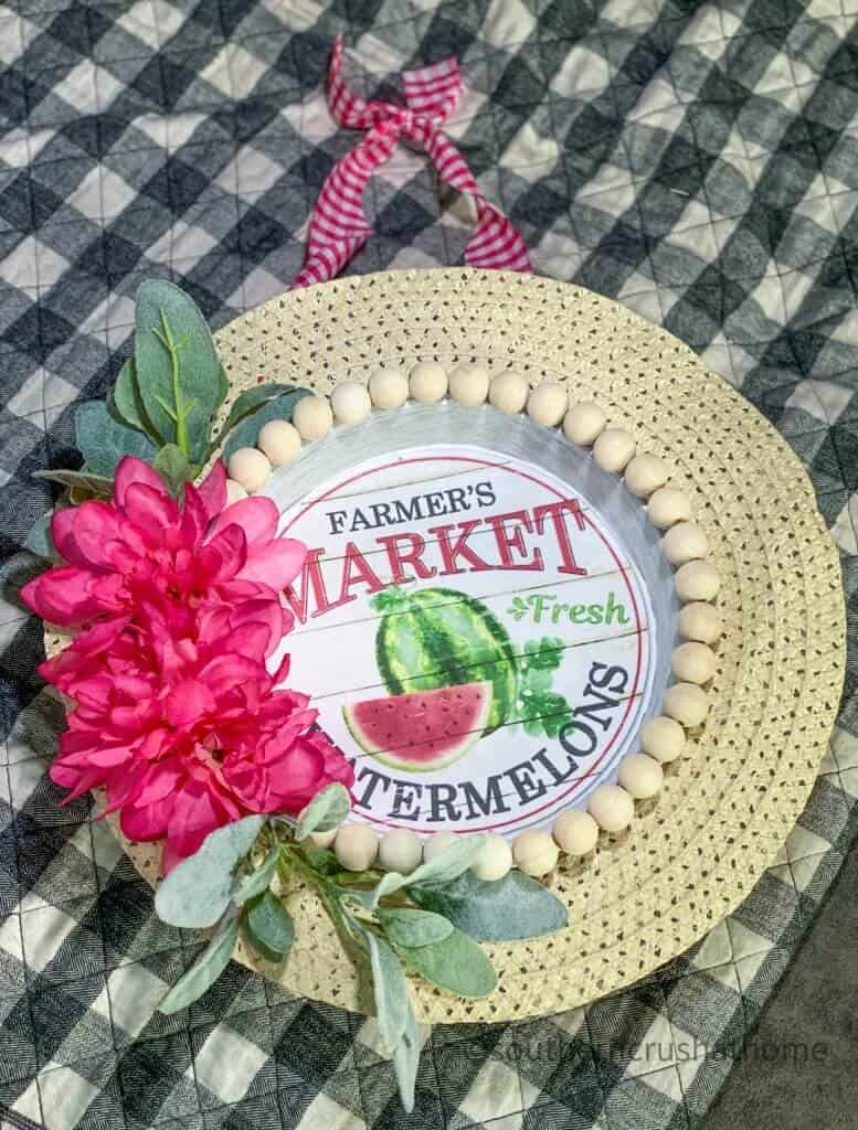 Dollar Tree summer sun hat wreath finished