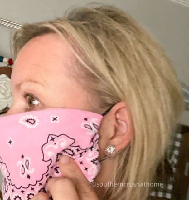 easy DIY no sew bandana face mask side view