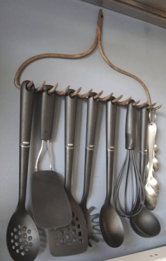 Metal Rake BBQ Tool Storage Idea