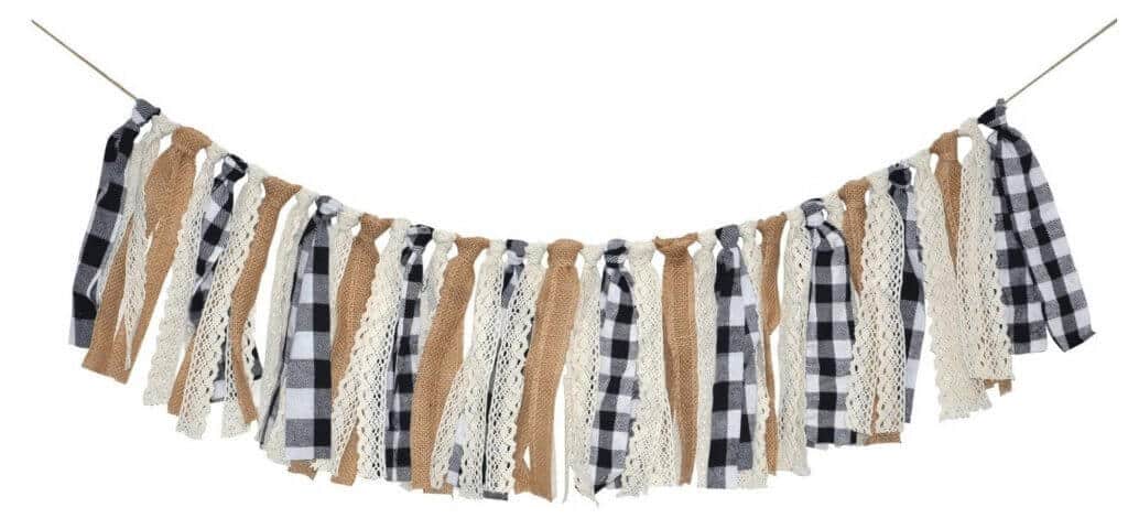 Black and White buffalo check and burlap banner garland mantle decor