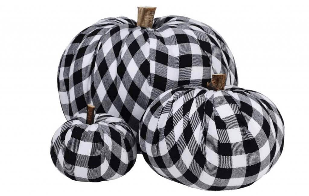 Black and White Buffalo Check Fabric Pumpkins with wood stem Fall decor