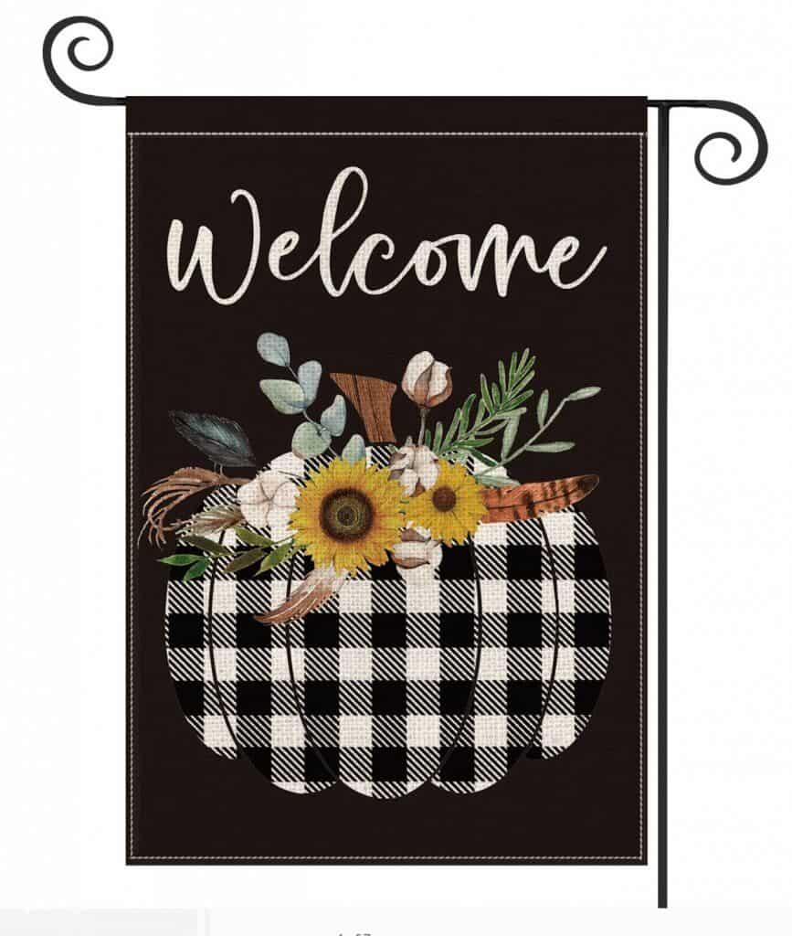 Black and White Buffalo Check Fall Pumpkin Garden Flag