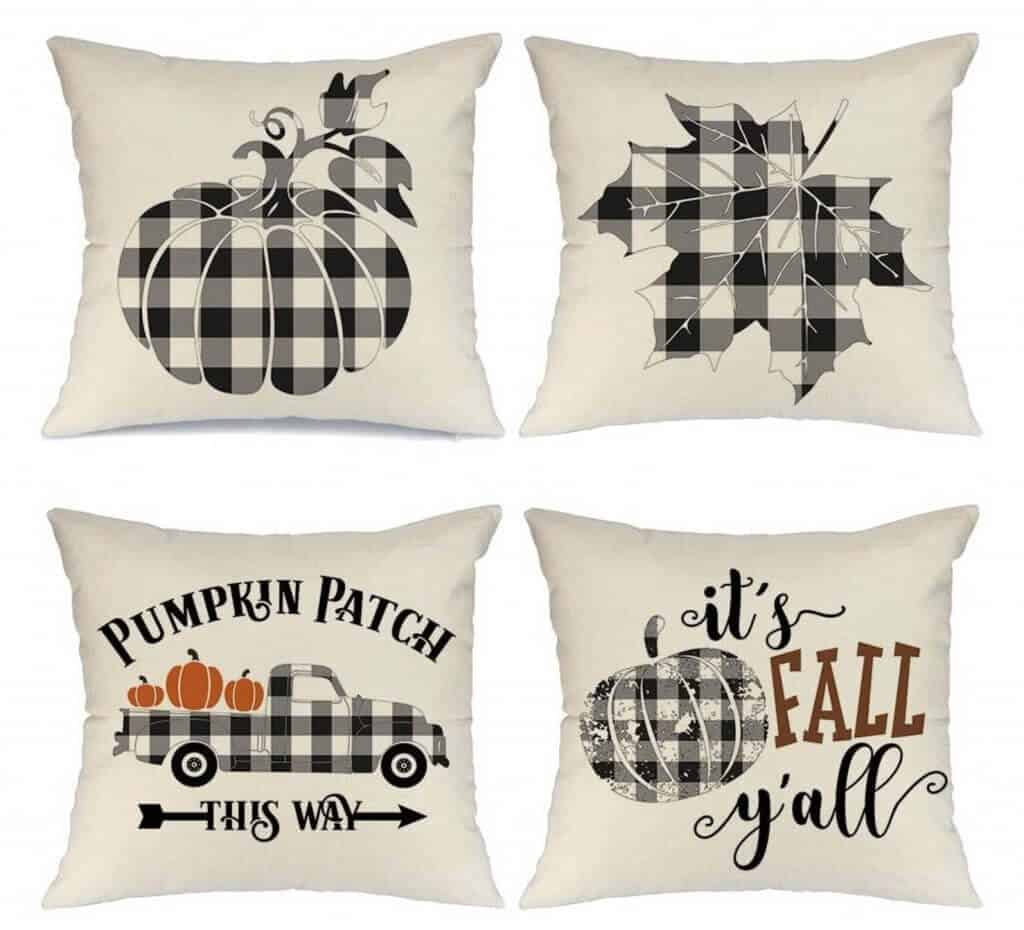 Black and White Buffalo Check Seasonal Fall Pillow Cover Set of Four