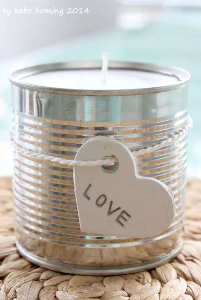 Recycled Tin Can Candle with Love Tag