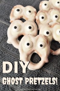 3 ingredient white chocolate ghost pretzels for Halloween pin