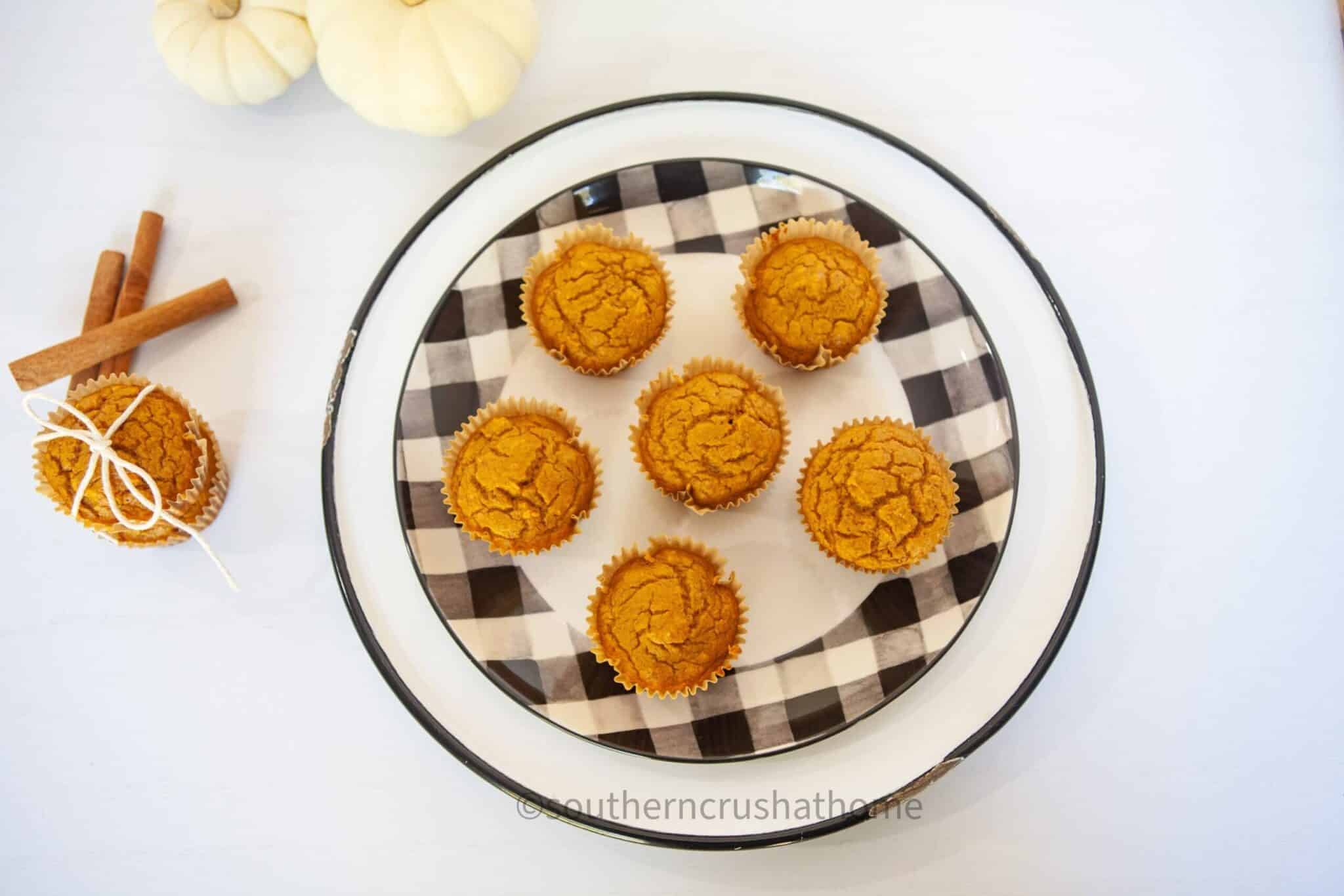 3 ingredient pumpkin muffins final overhead buffalo check plate