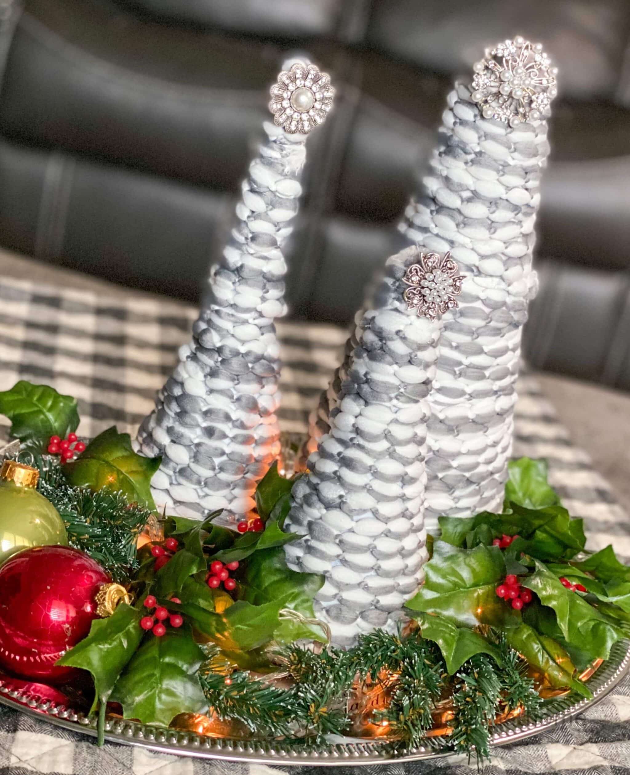Tabletop Christmas Cone Trees (Using a Mop Head) from Dollar Tree