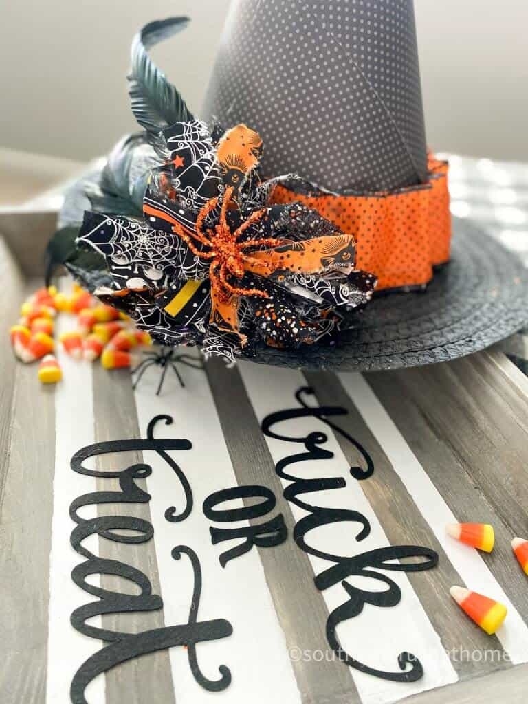 Halloween Witch Hat DIY closeup on trick or treat tray