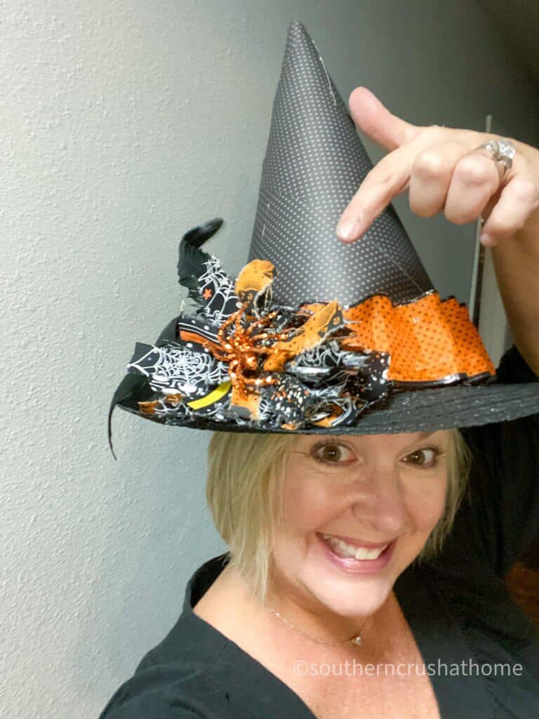 Halloween Witch Hat DIY modeling on person