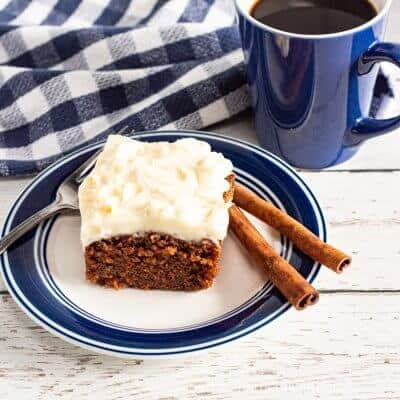 Easy Pumpkin Spice Cake for Thanksgiving with coffee close up