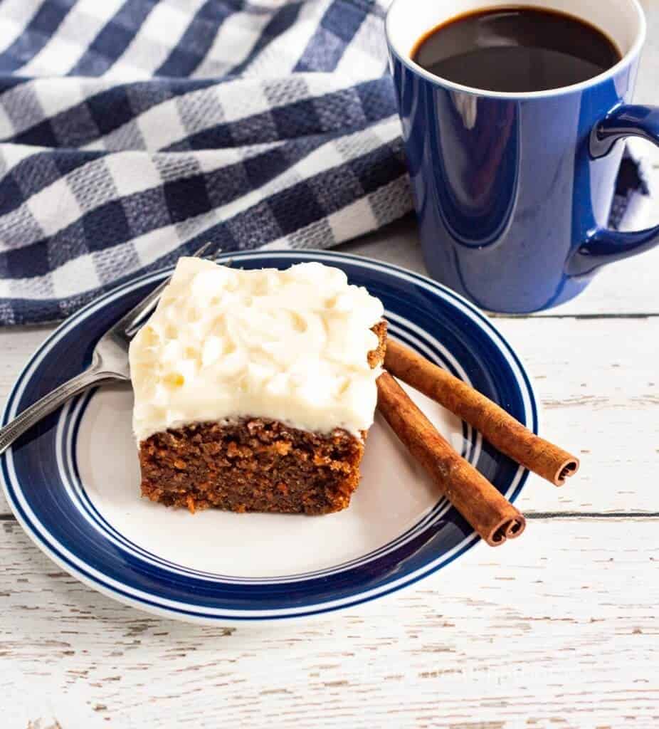 Easy Pumpkin Spice Cake for Thanksgiving with coffee close up