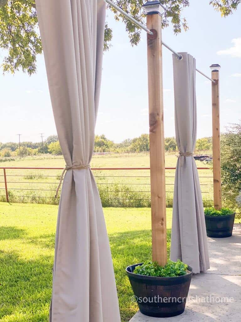 outdoor patio lighting & privacy diy curtains drawn