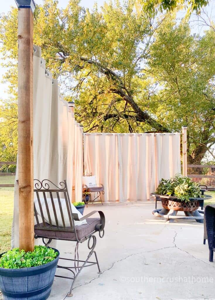 outdoor patio lighting & privacy diy curtains open