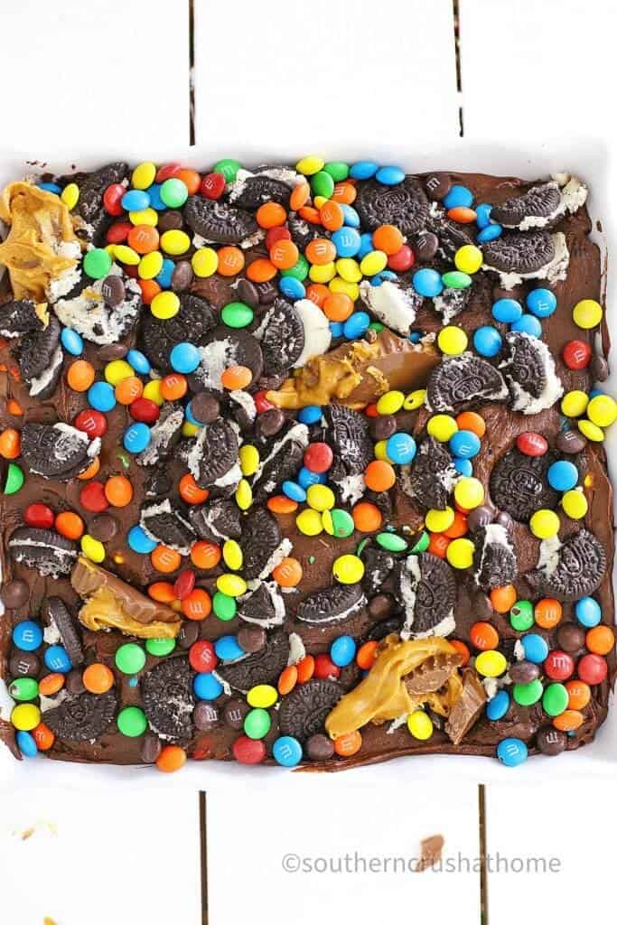 peanut butter cup oreo m&m fudge