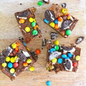 candy fudge squares with oreos and peanut butter cups