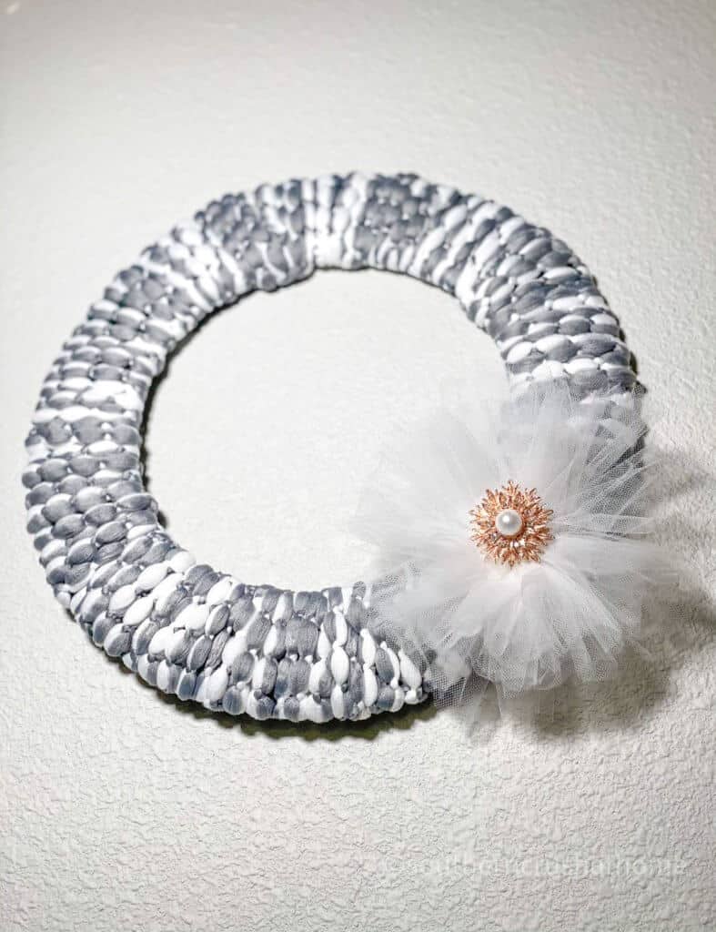 Dollar Tree Mop Head Wreath final looking up