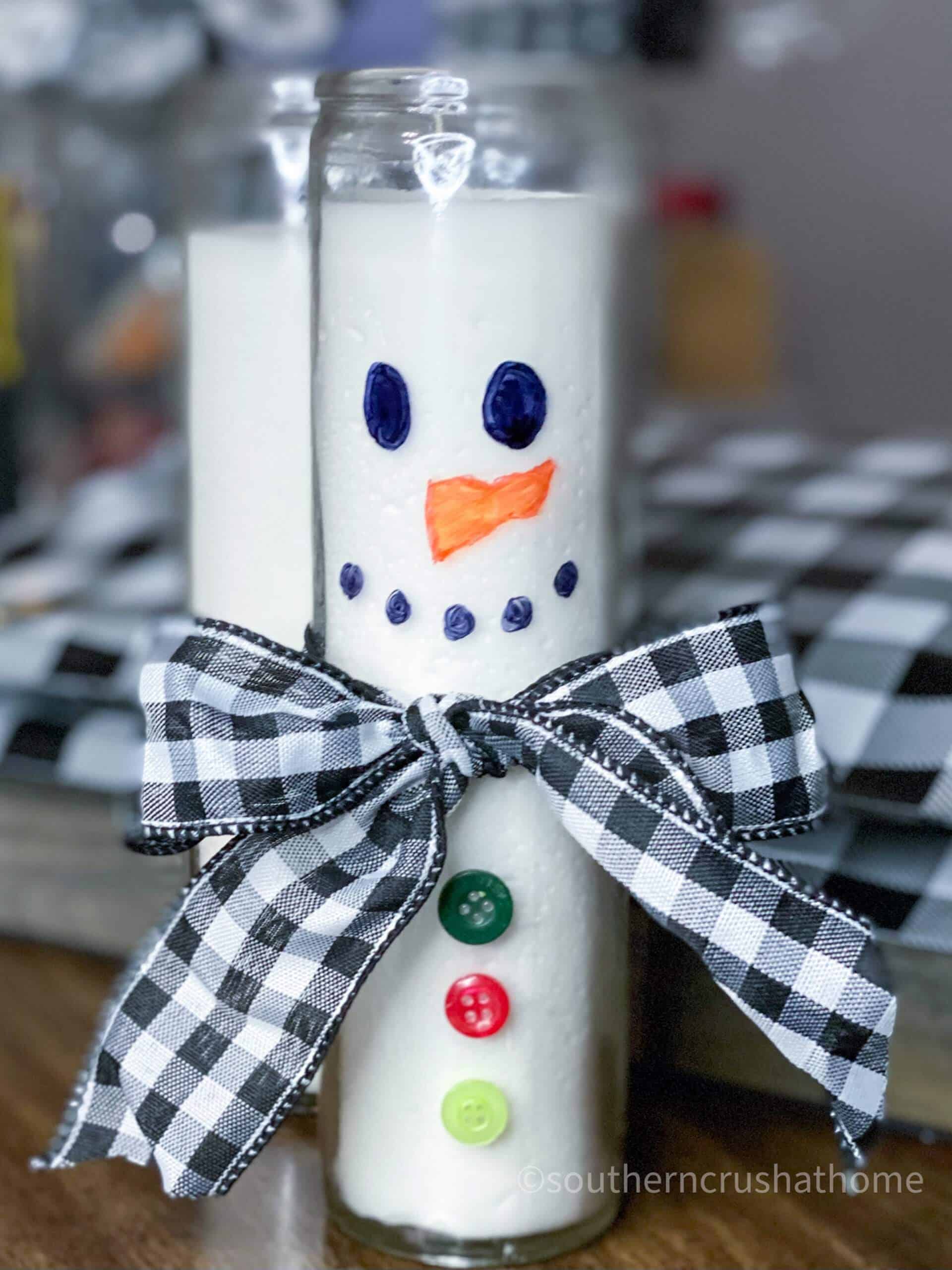 Easy and Fast 2 Dollar Tree Snowman Candle DIY Tutorial