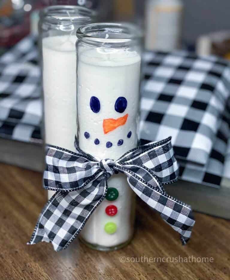 Easy $2 Dollar Tree Snowman Candle DIY