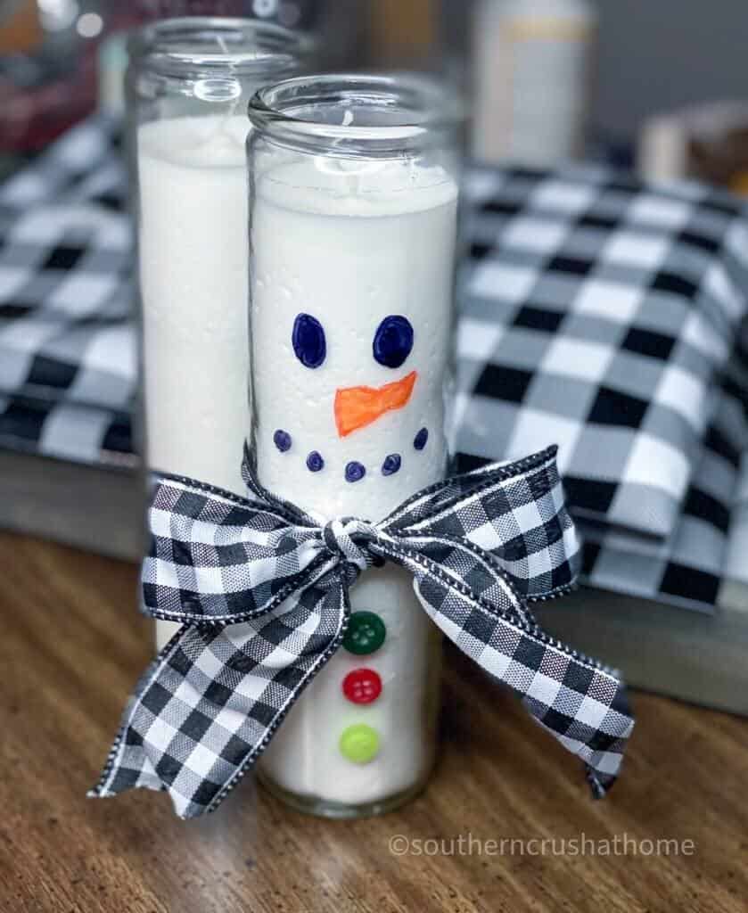 Dollar Tree Snowman Candle DIY Final
