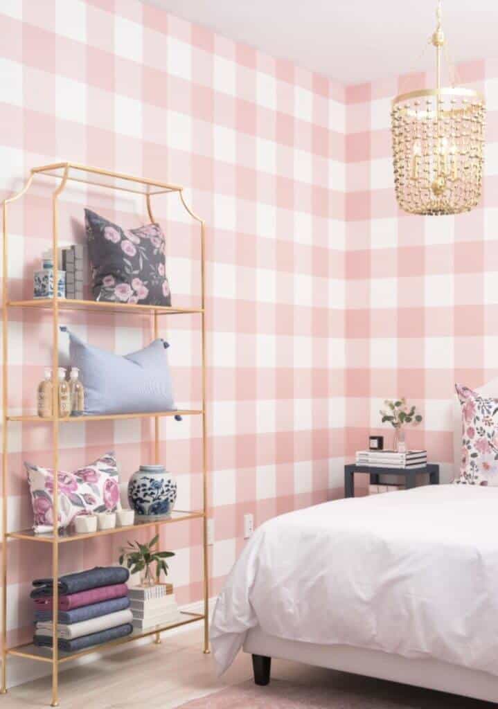 pink and white buffalo check wall