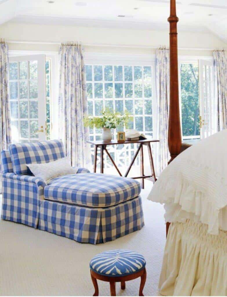 royal blue buffalo check chaise