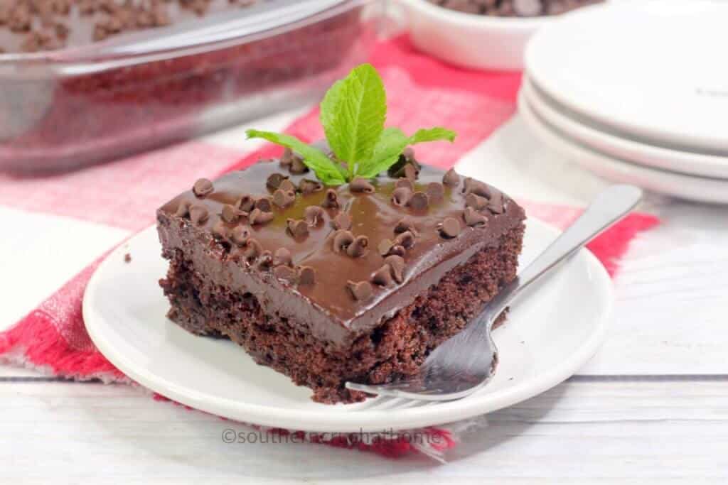 Chocolate Mint Texas Sheet Cake Close up