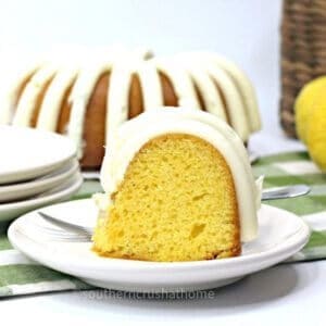 lemon bundt cake on saucer