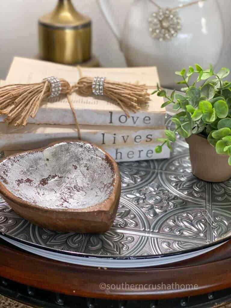 wooden dough bowl heart styled