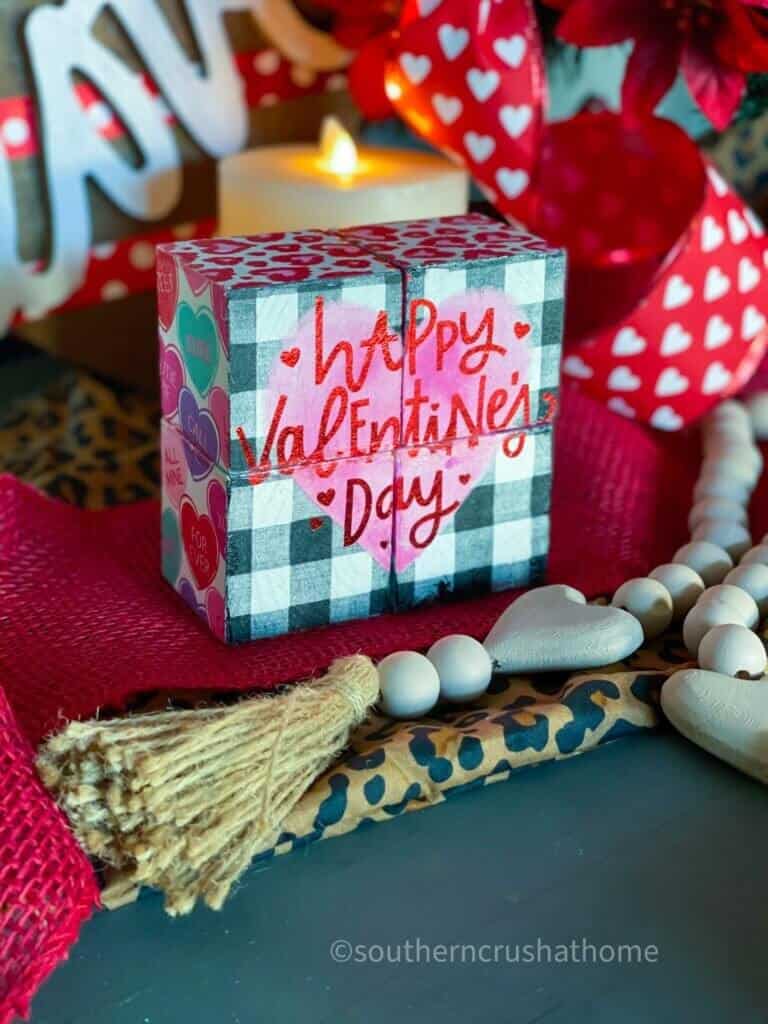 valentines wood block decor styled