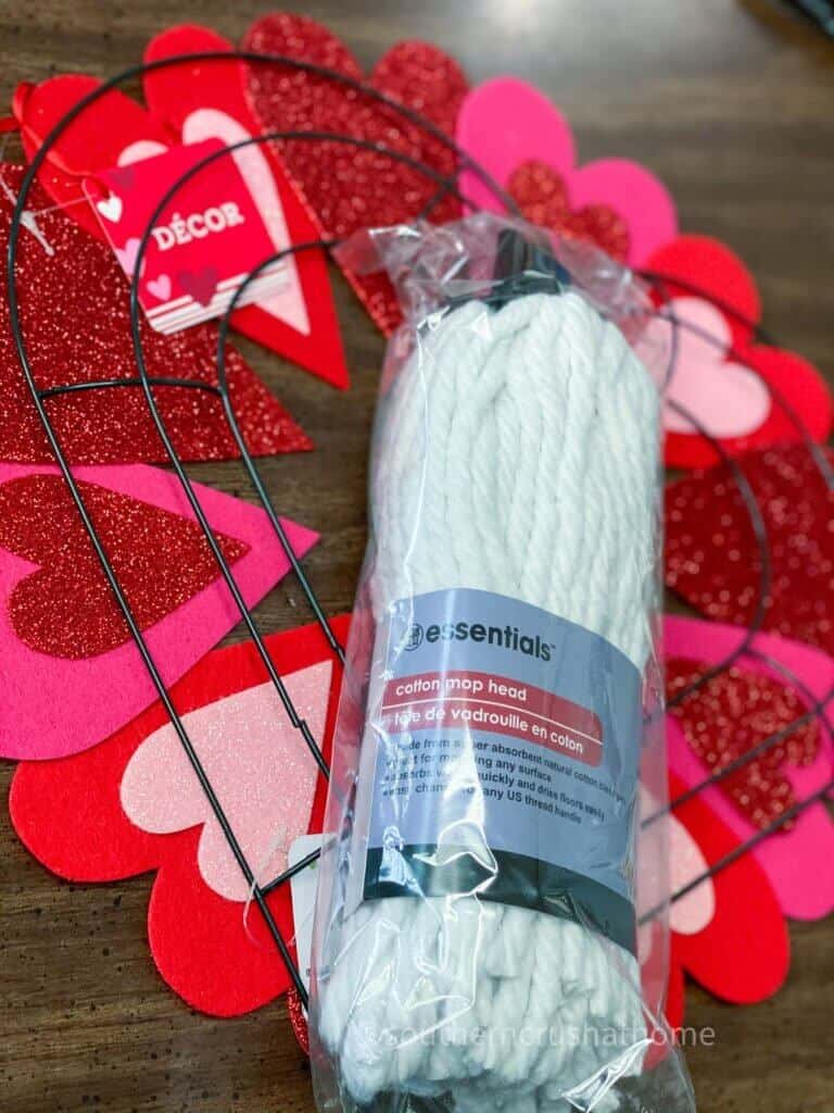 supplies for mop head valentines wreath diy