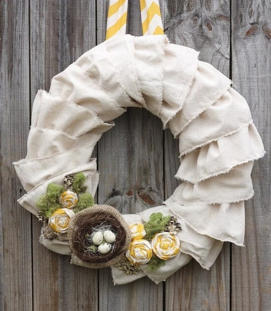 muslin fabric spring wreath diy