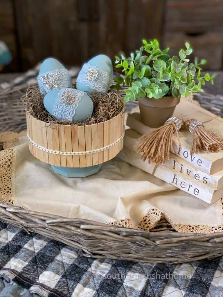 BOHO Easter decor with buffalo check 