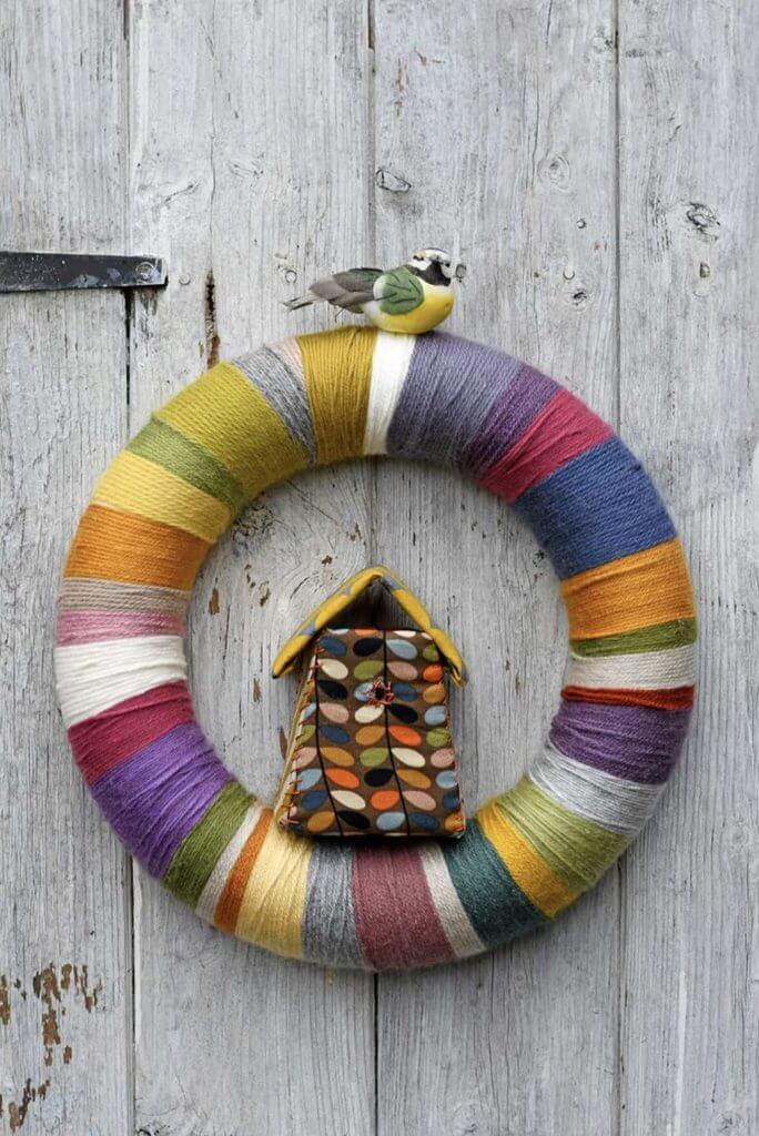 string wreath with birdhouse